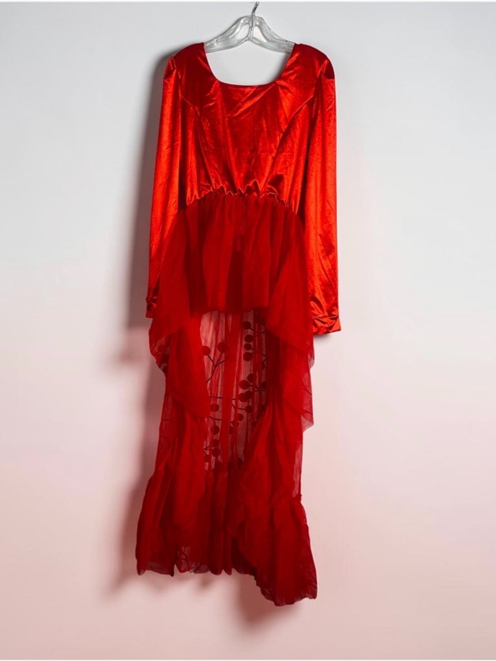 Red Hi-Low Satin and Tulle Women's Hi-Low Dress - Picture 7 of 12